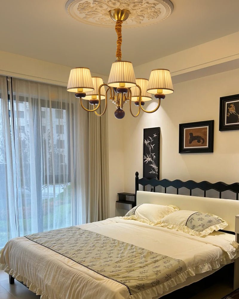 Erthaos Traditional Elegance Pleat Fabric Wood Chandelier - Letslighting