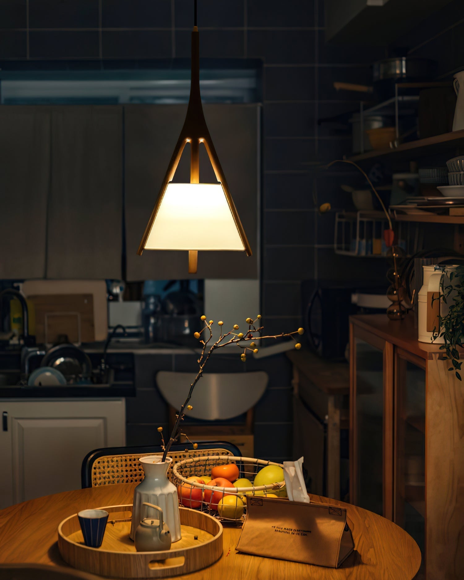 Zovenarae Triangular Wood Pendant Light - Letslighting