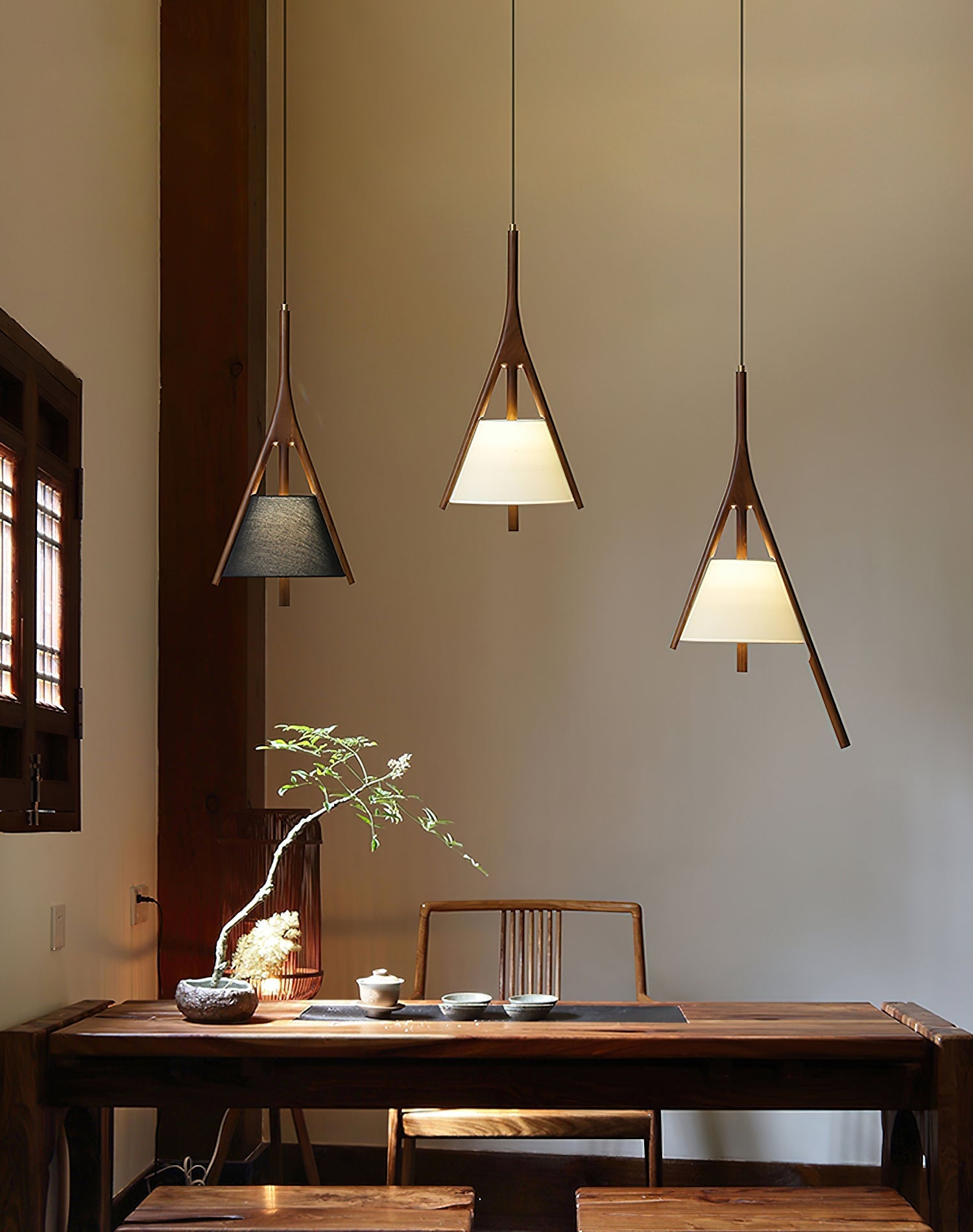 Zovenarae Triangular Wood Pendant Light - Letslighting