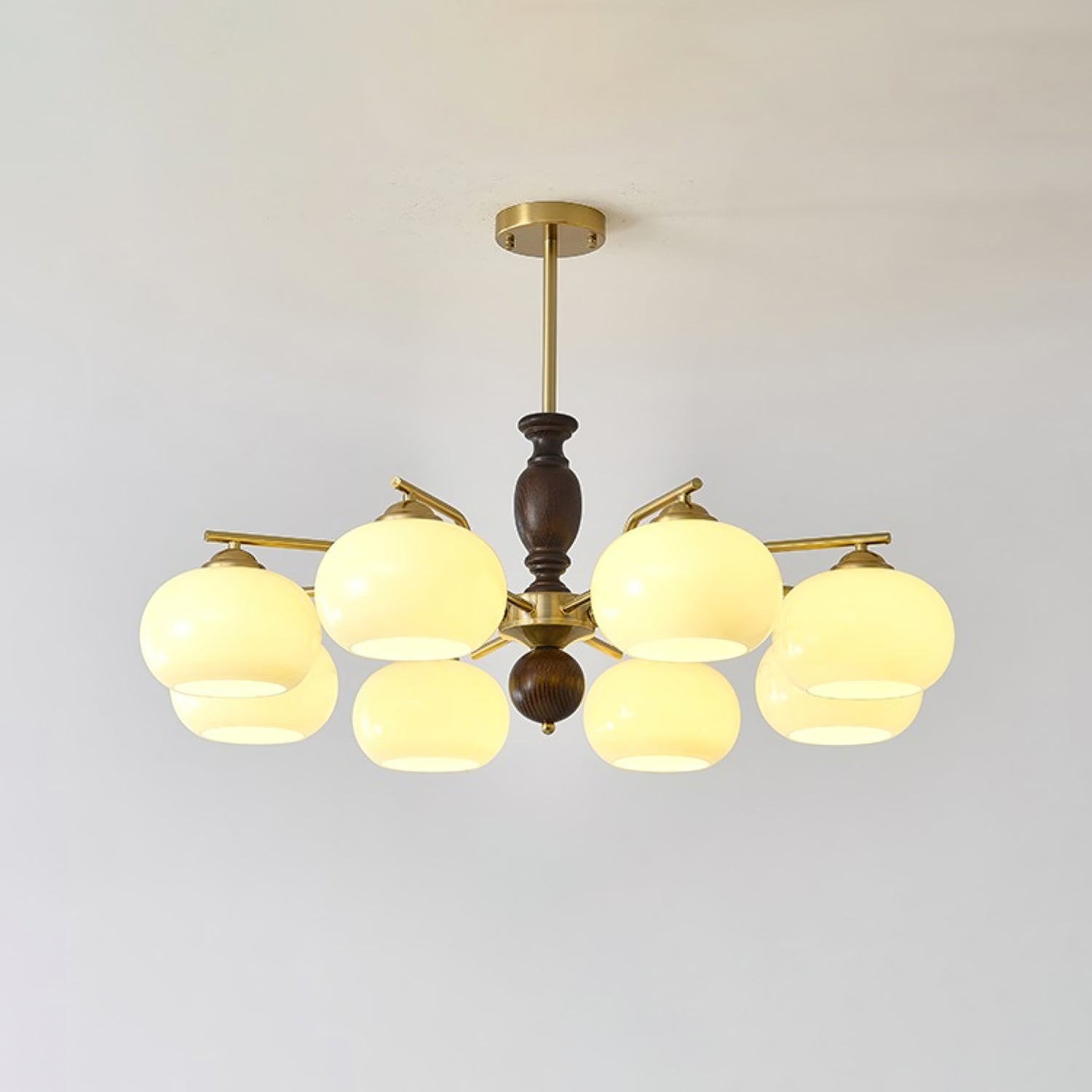 Aurora Chandelier Walnut Beige Orb - Letslighting