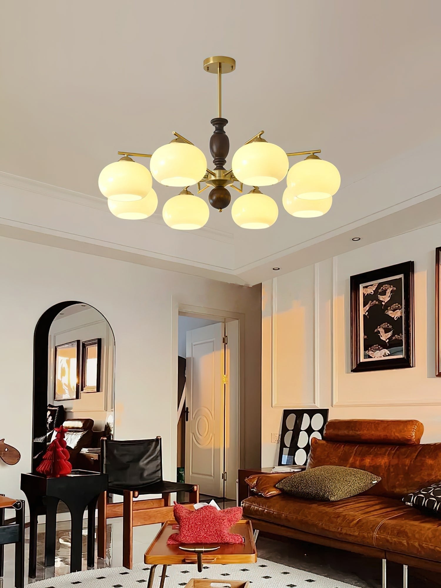 Aurora Chandelier Walnut Beige Orb - Letslighting