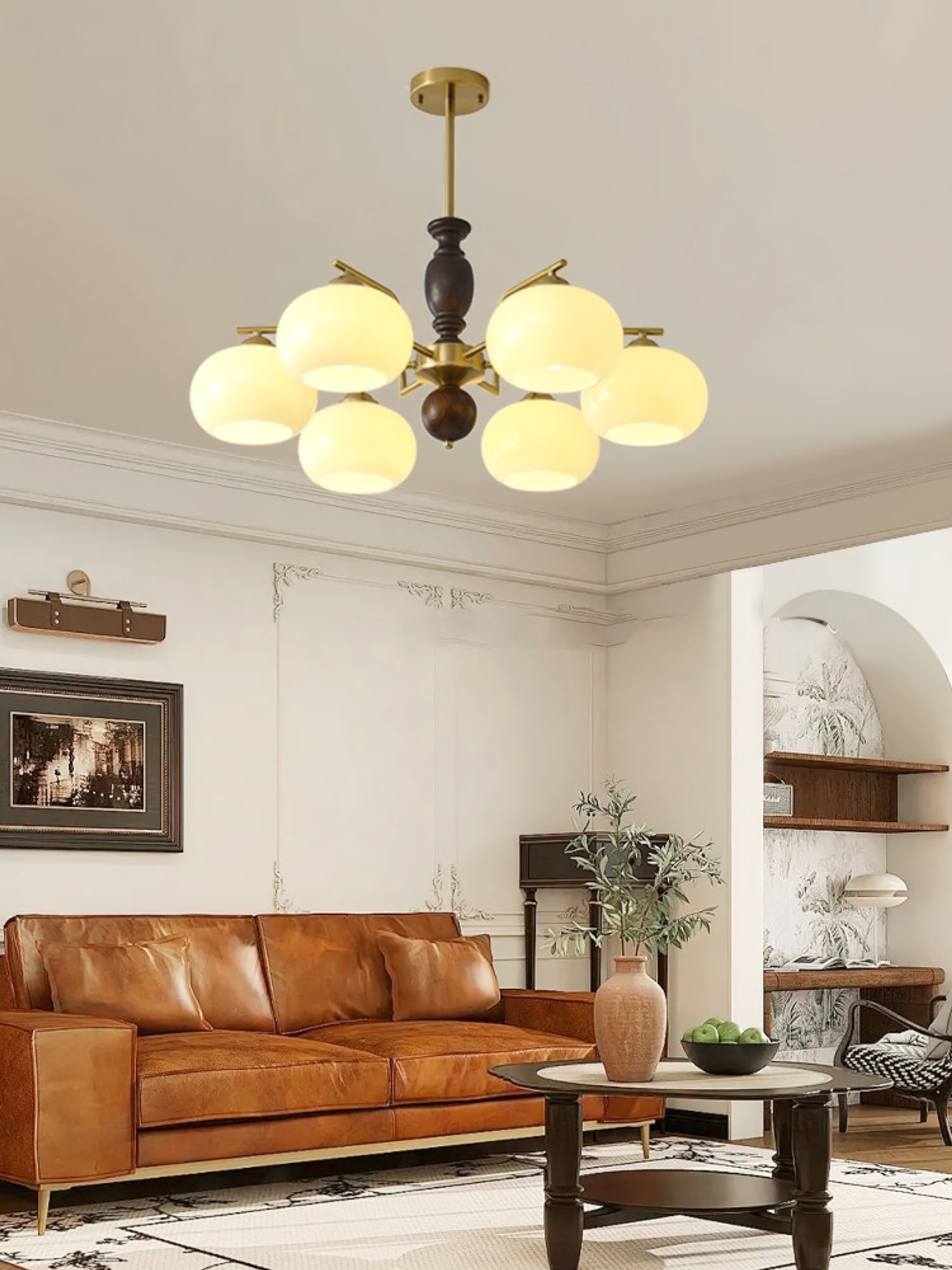 Aurora Chandelier Walnut Beige Orb - Letslighting