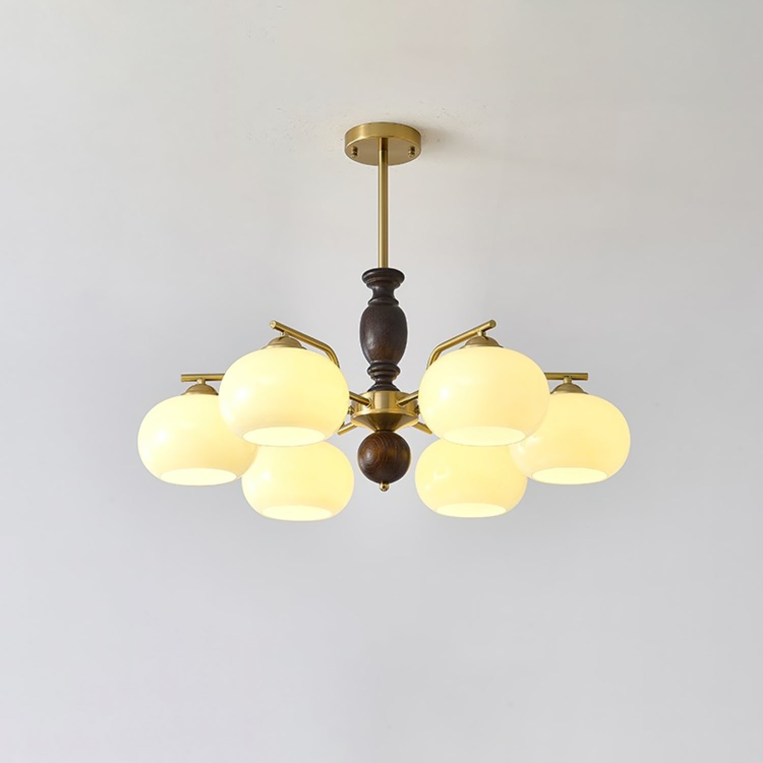 Aurora Chandelier Walnut Beige Orb - Letslighting