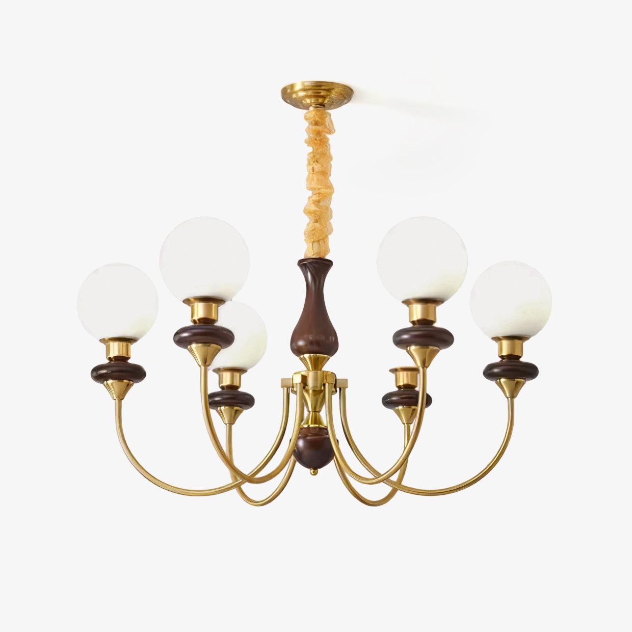 Lustra Chandelier Retro Brass Walnut Glass - Letslighting