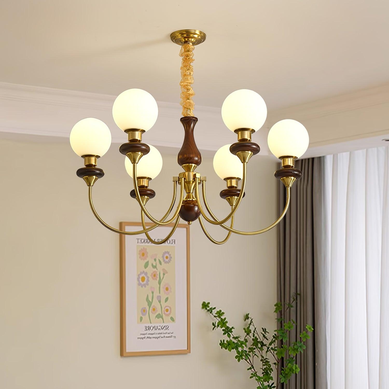 Lustra Chandelier Retro Brass Walnut Glass - Letslighting
