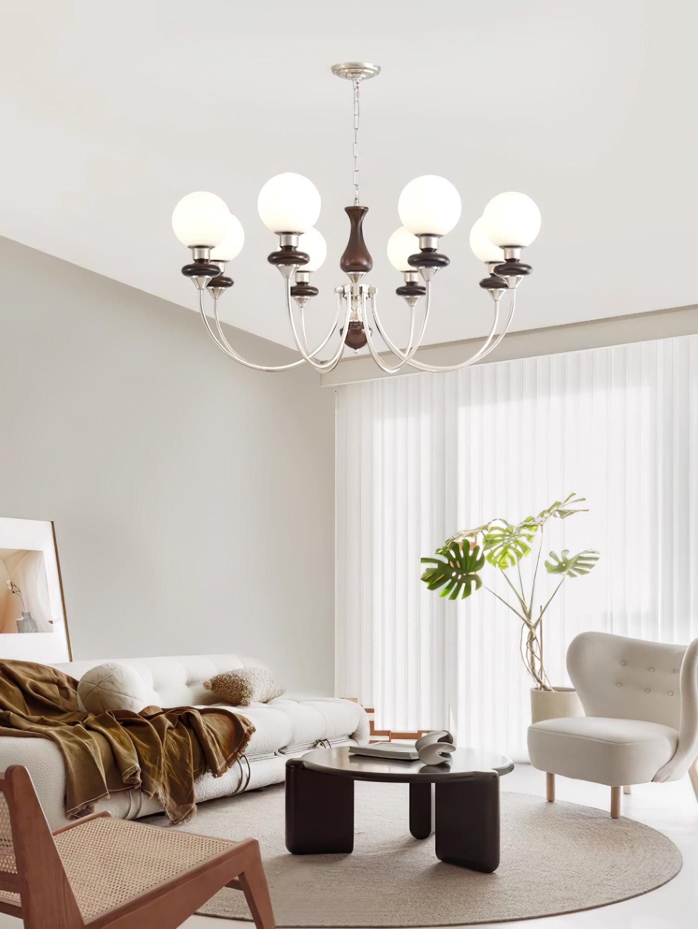 Lustra Chandelier Retro Brass Walnut Glass - Letslighting