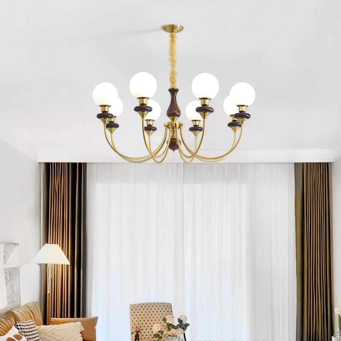 Lustra Chandelier Retro Brass Walnut Glass - Letslighting