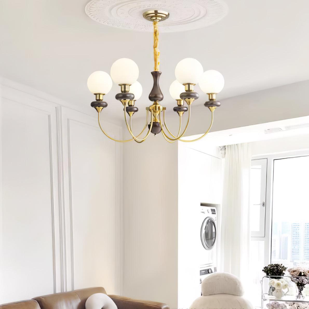 Lustra Chandelier Retro Brass Walnut Glass - Letslighting