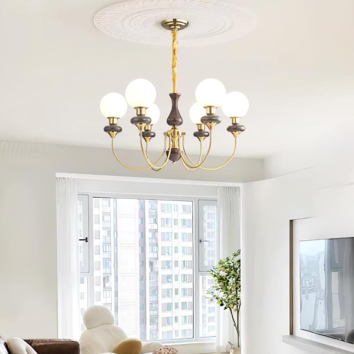 Lustra Chandelier Retro Brass Walnut Glass - Letslighting