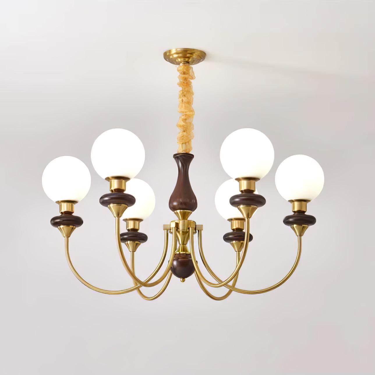 Lustra Chandelier Retro Brass Walnut Glass - Letslighting
