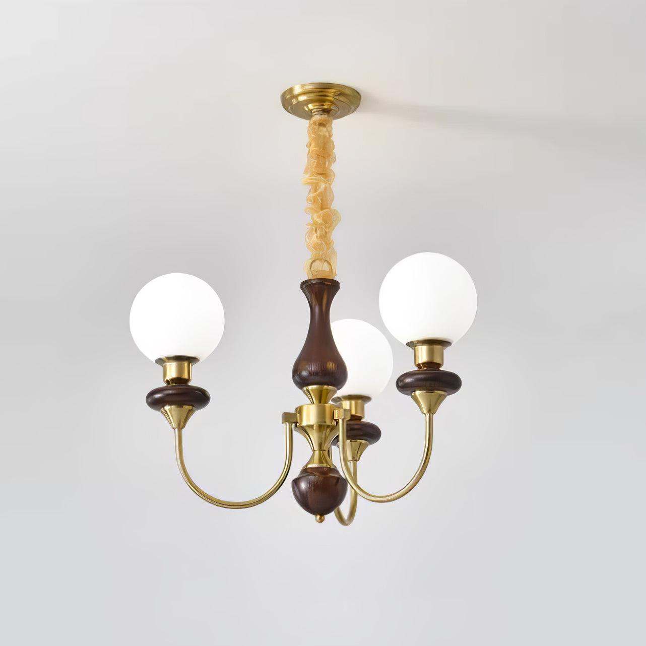 Lustra Chandelier Retro Brass Walnut Glass - Letslighting
