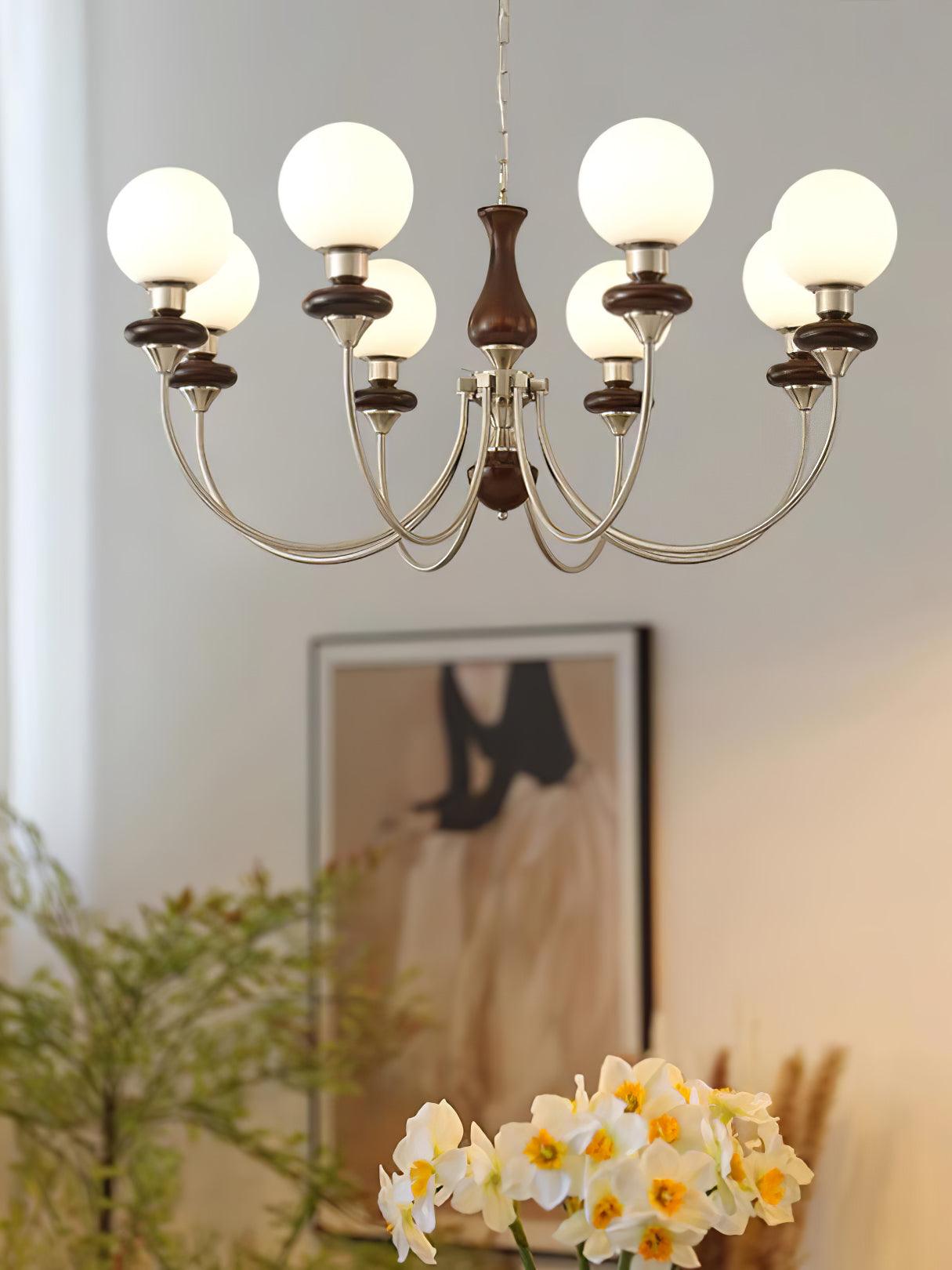 Lustra Chandelier Retro Brass Walnut Glass - Letslighting