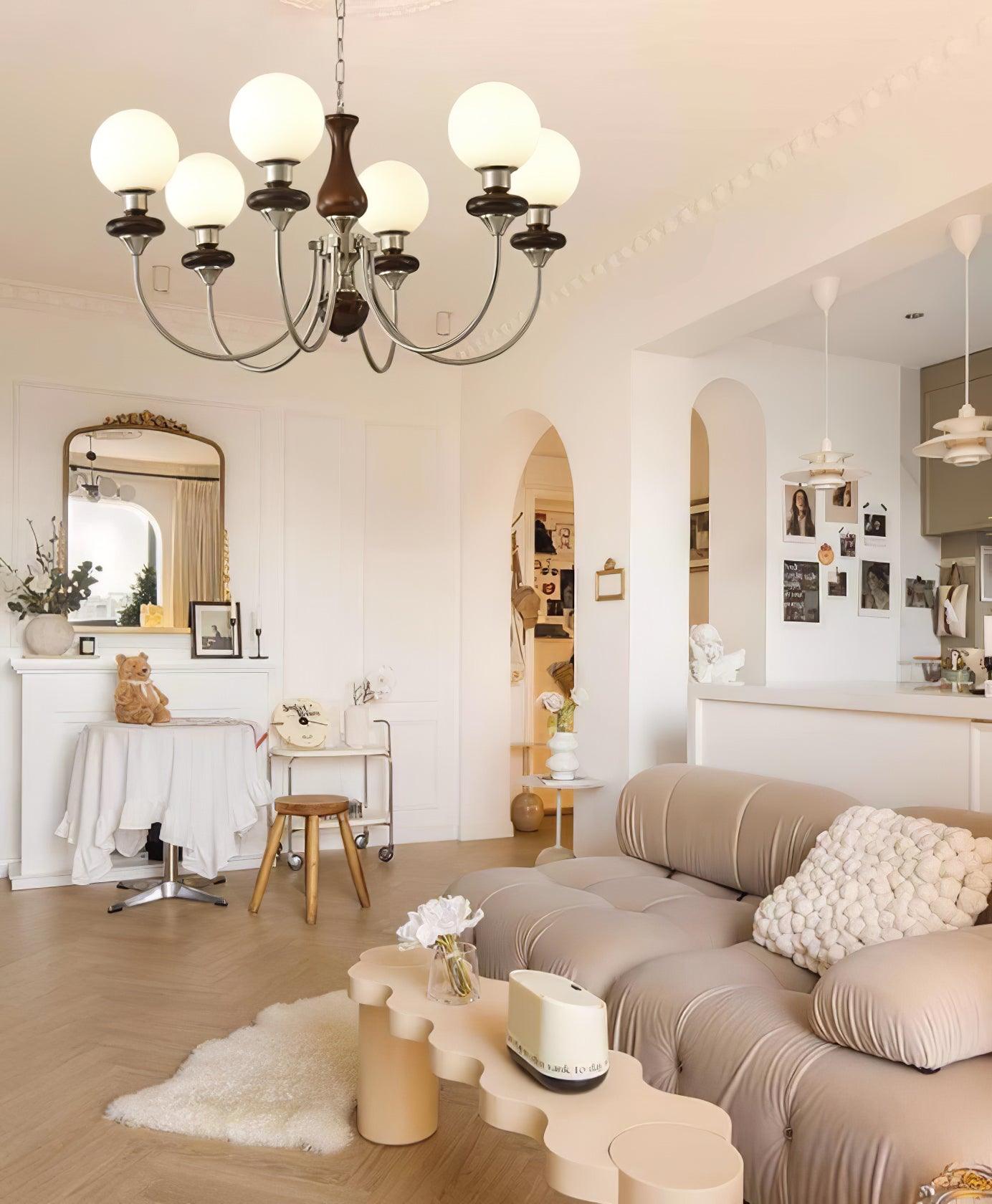 Lustra Chandelier Retro Brass Walnut Glass - Letslighting