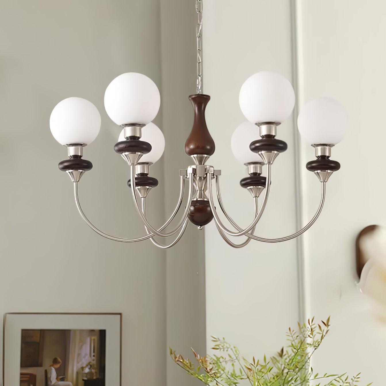 Lustra Chandelier Retro Brass Walnut Glass - Letslighting