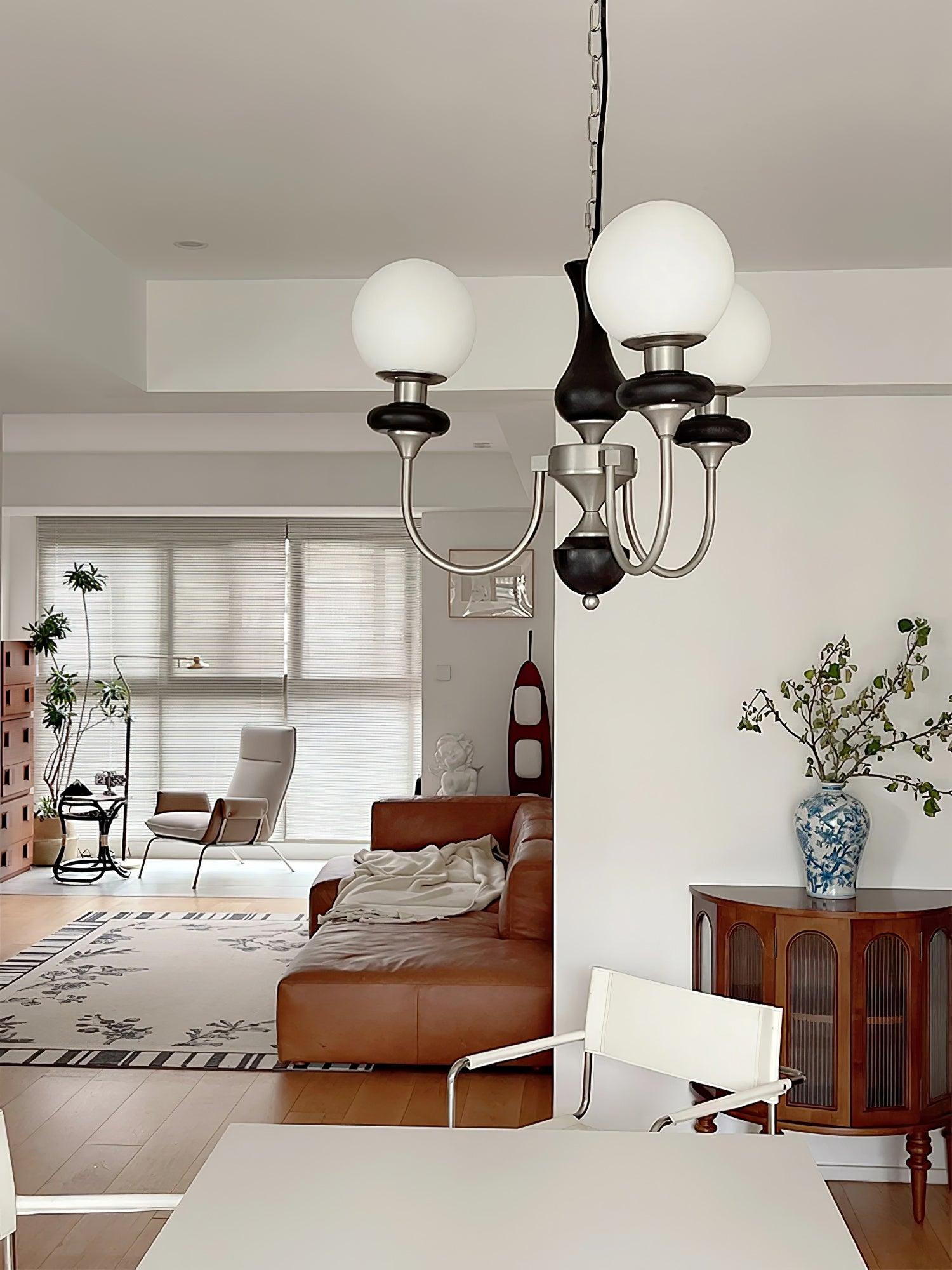 Lustra Chandelier Retro Brass Walnut Glass - Letslighting