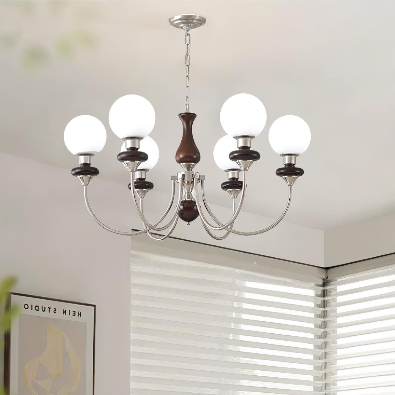 Lustra Chandelier Retro Brass Walnut Glass - Letslighting