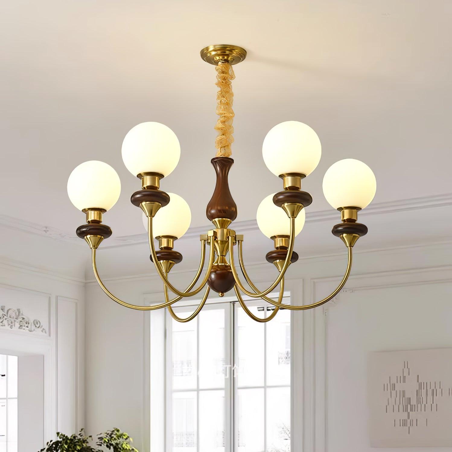 Lustra Chandelier Retro Brass Walnut Glass - Letslighting