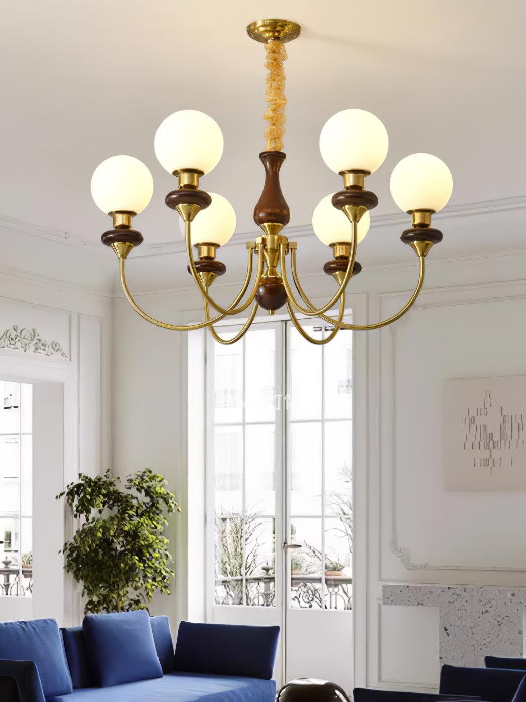 Lustra Chandelier Retro Brass Walnut Glass - Letslighting