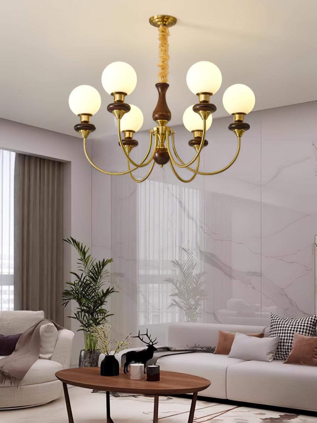 Lustra Chandelier Retro Brass Walnut Glass - Letslighting