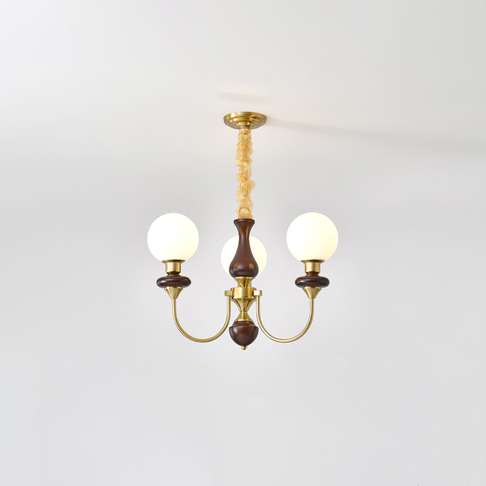 Lustra Chandelier Retro Brass Walnut Glass - Letslighting