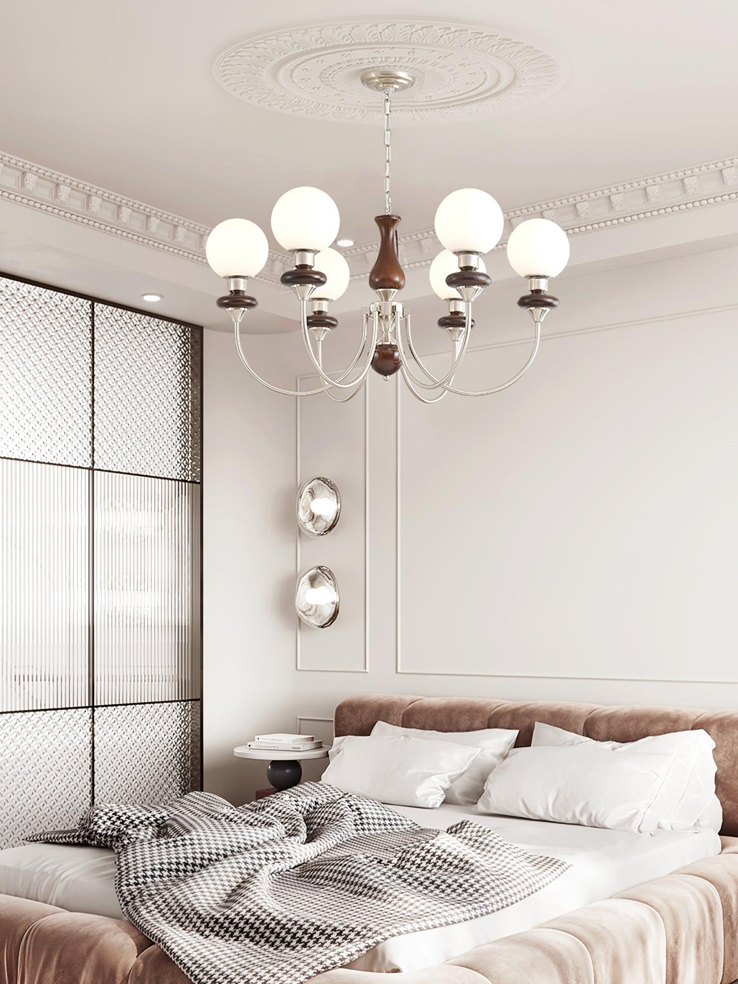 Lustra Chandelier Retro Brass Walnut Glass - Letslighting