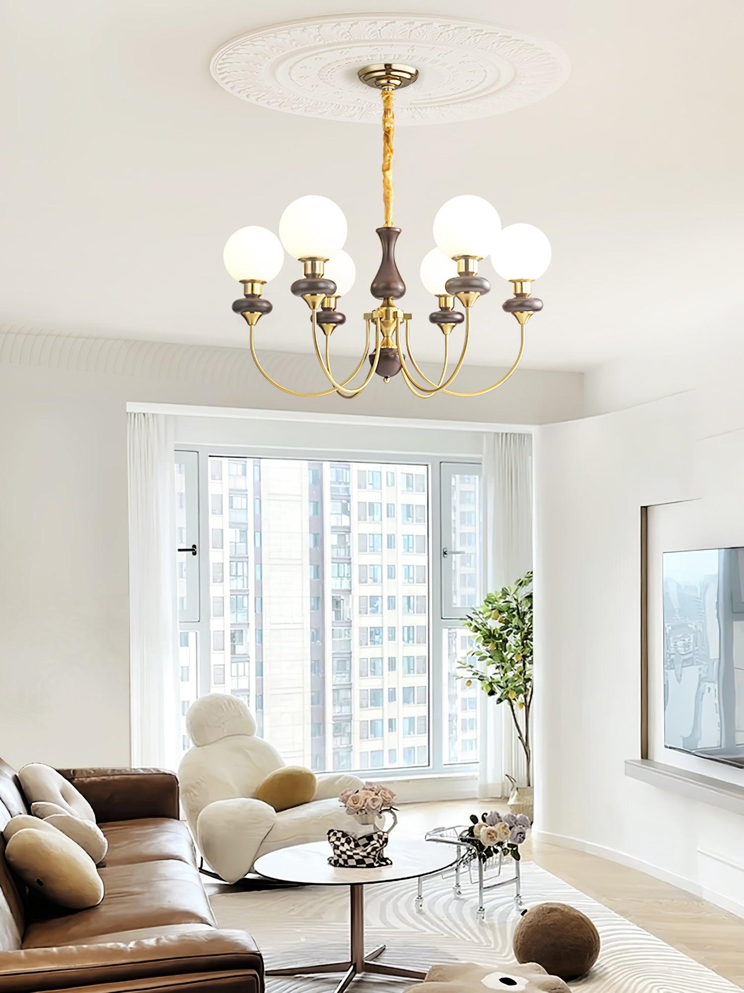 Lustra Chandelier Retro Brass Walnut Glass - Letslighting