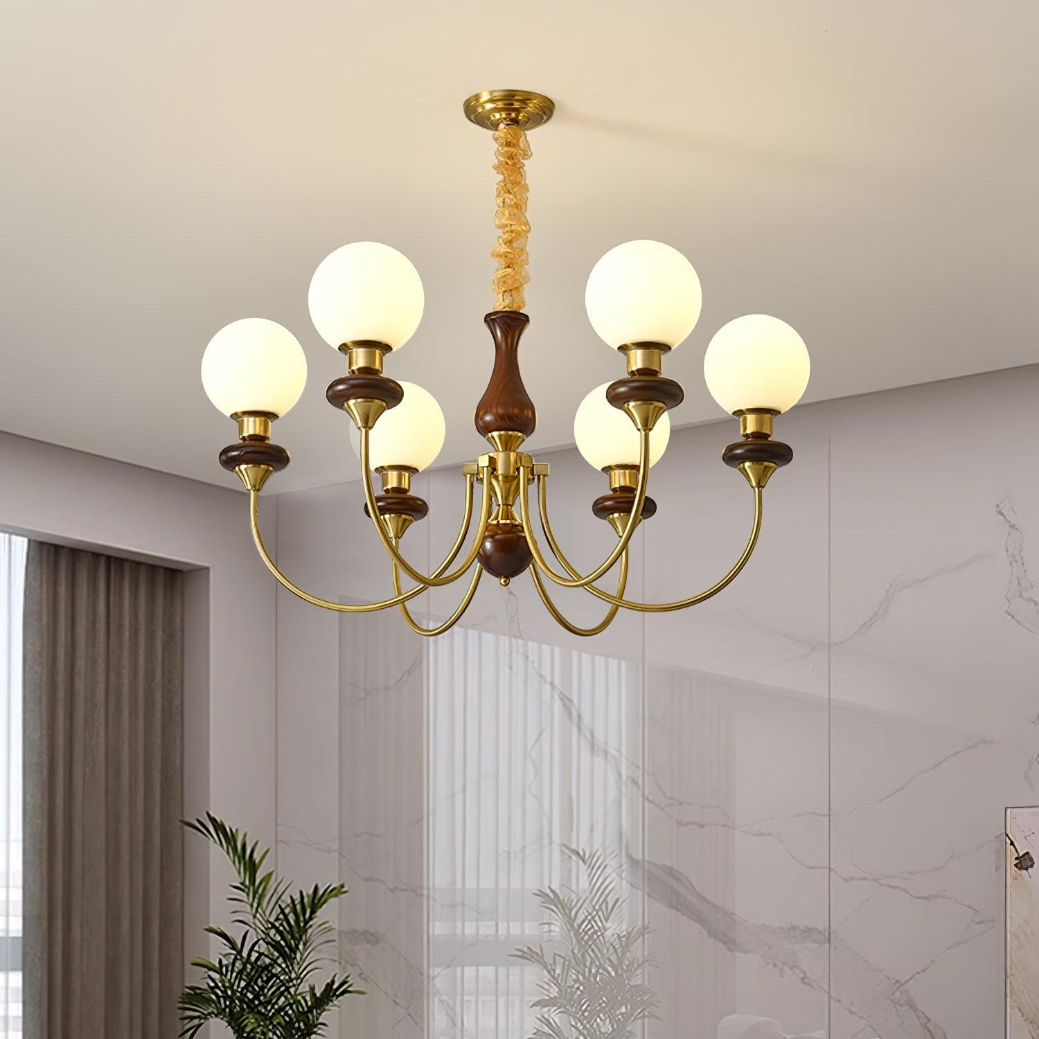 Lustra Chandelier Retro Brass Walnut Glass - Letslighting