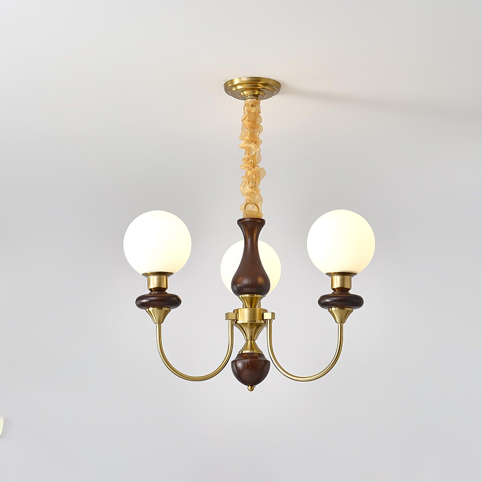 Lustra Chandelier Retro Brass Walnut Glass - Letslighting
