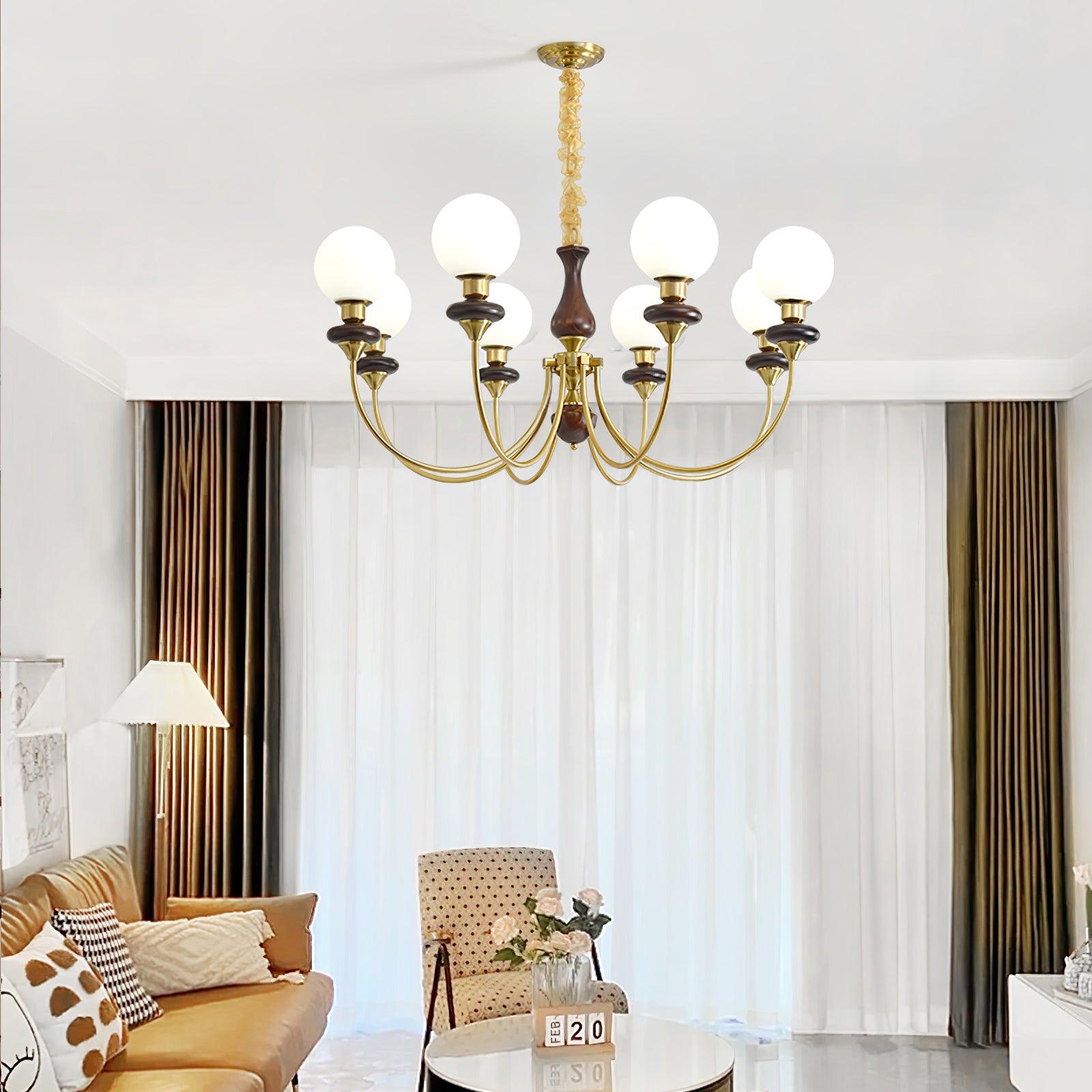 Lustra Chandelier Retro Brass Walnut Glass - Letslighting