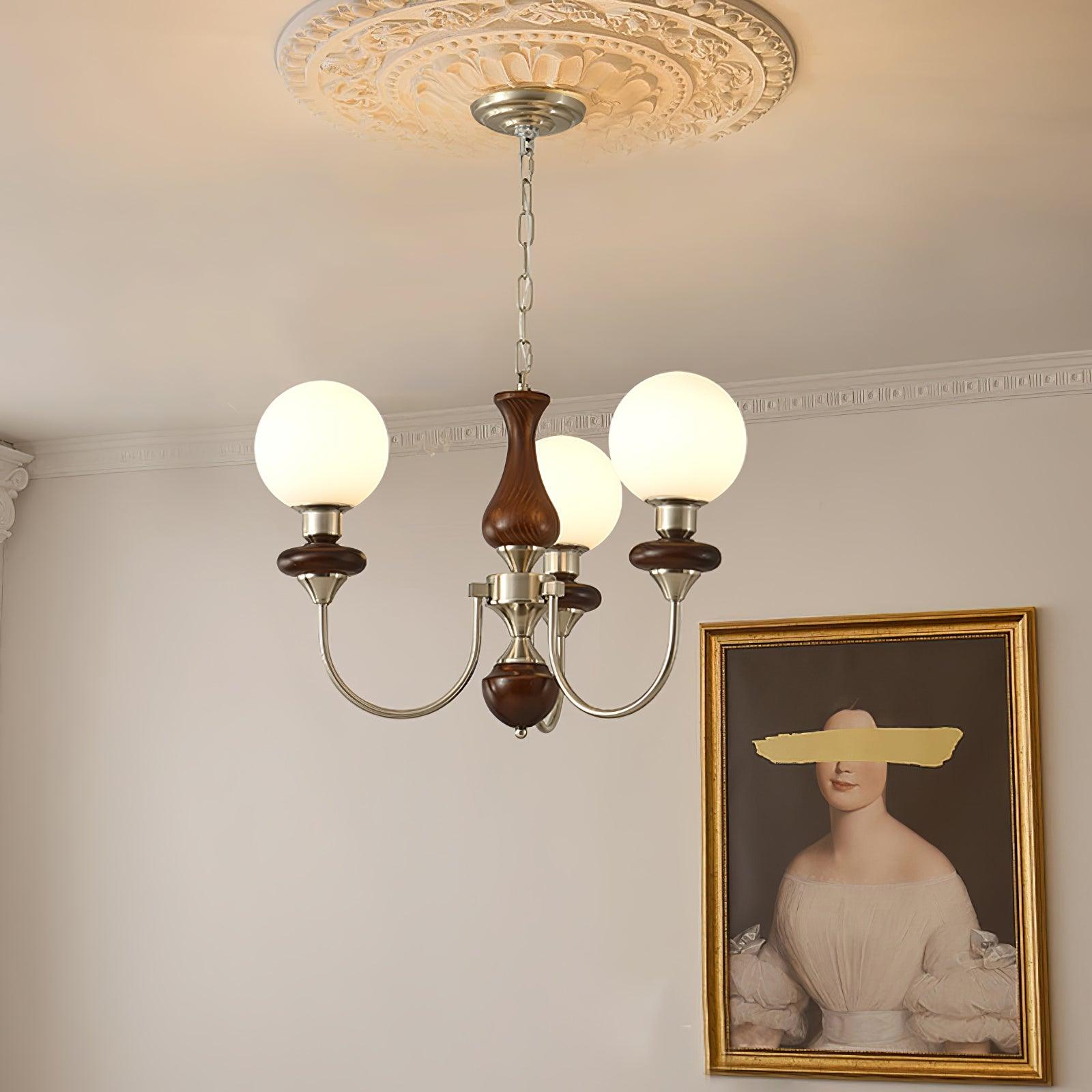 Lustra Chandelier Retro Brass Walnut Glass - Letslighting