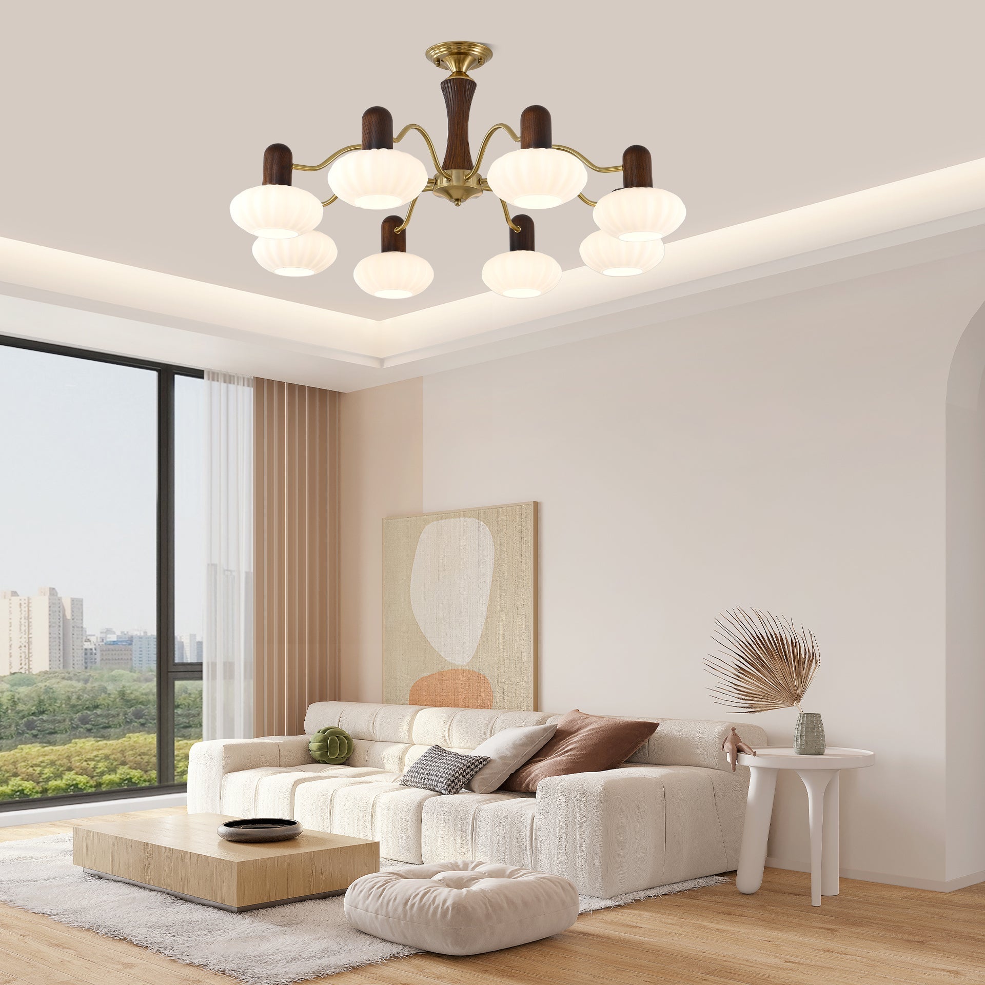 Aurora Chandelier Walnut Embrace White Finish - Letslighting