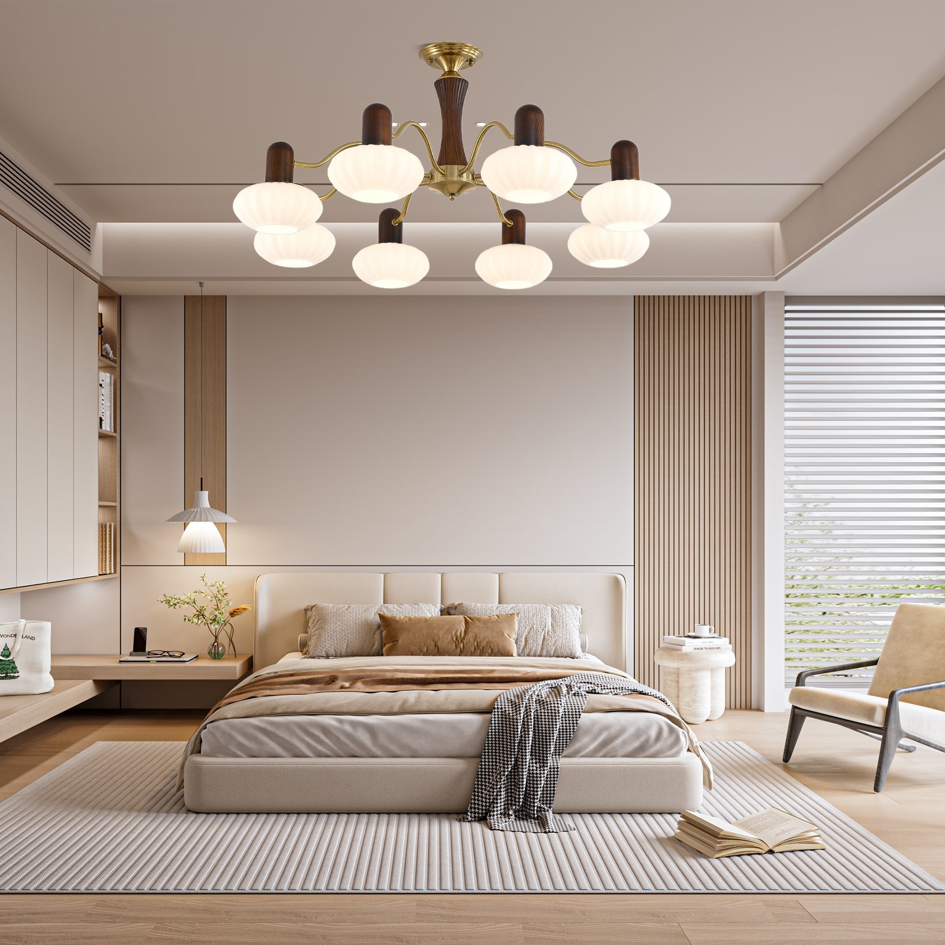 Aurora Chandelier Walnut Embrace White Finish - Letslighting