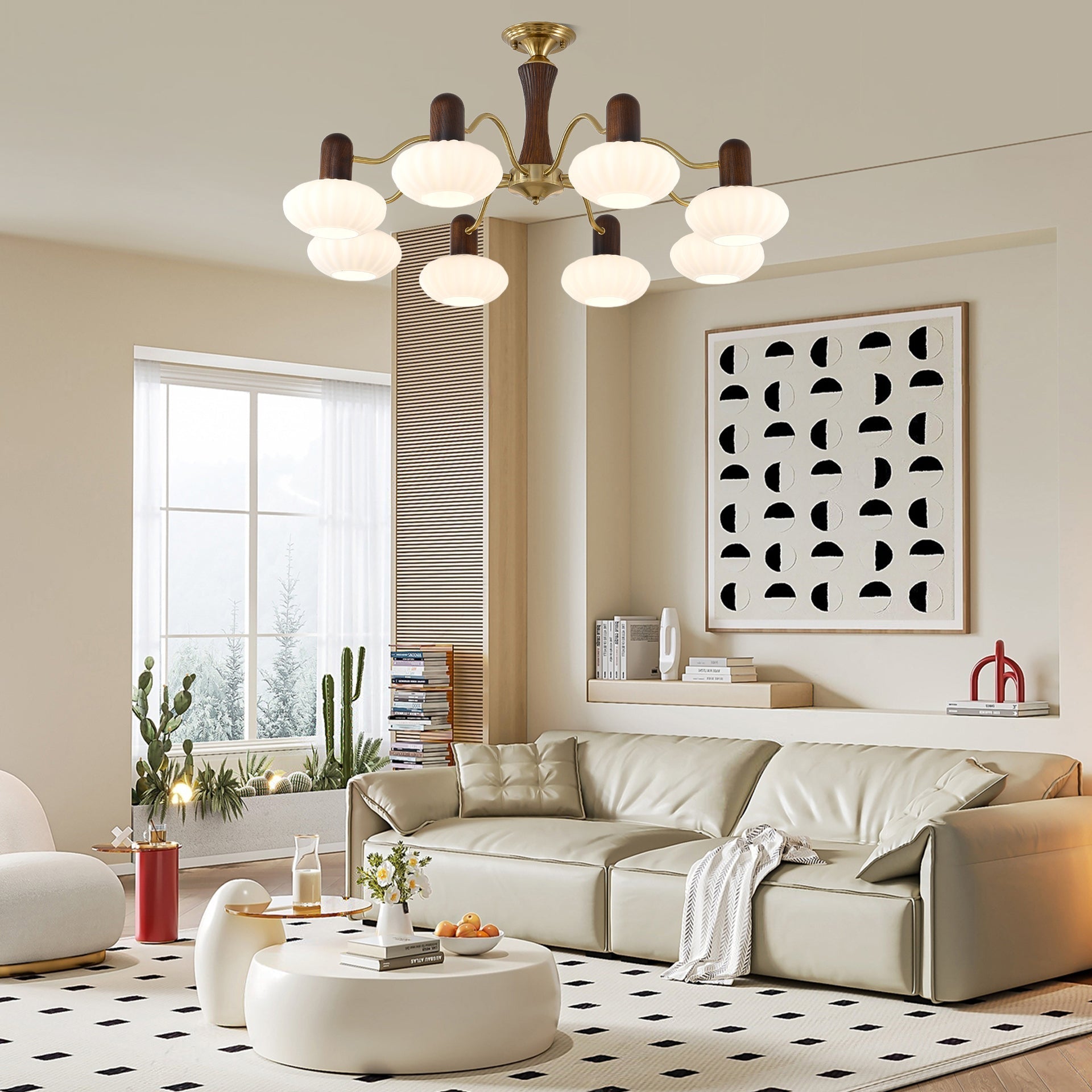 Aurora Chandelier Walnut Embrace White Finish - Letslighting