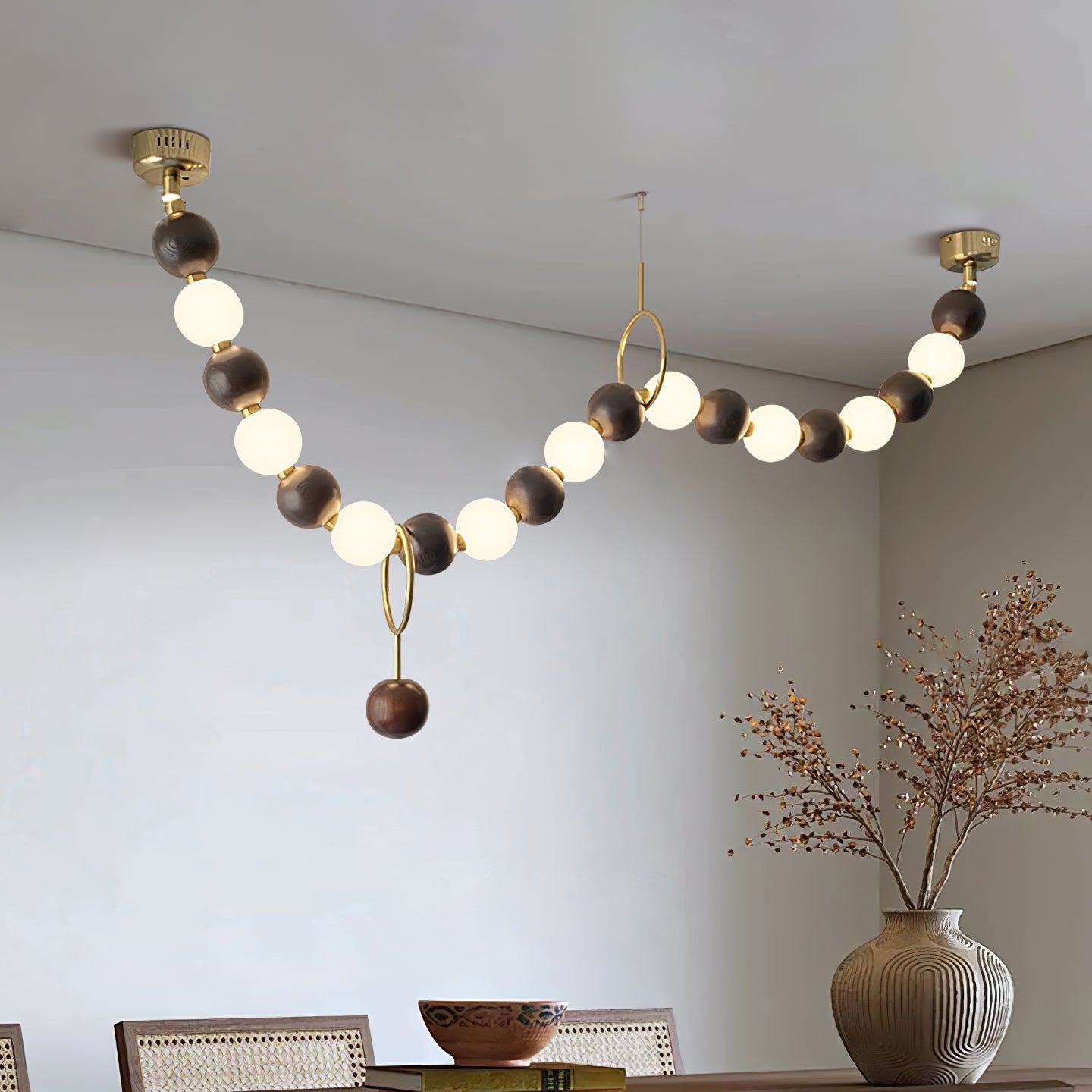 Aurora Chandelier Walnut Bead Necklace - Letslighting