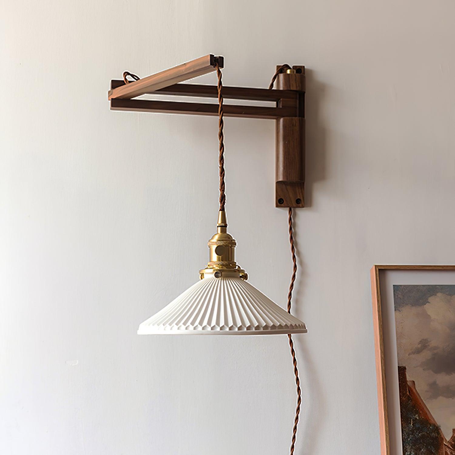 Orphaarae Nordic Art Swing Arm Walnut Ceramic Wall Lamp - Letslighting