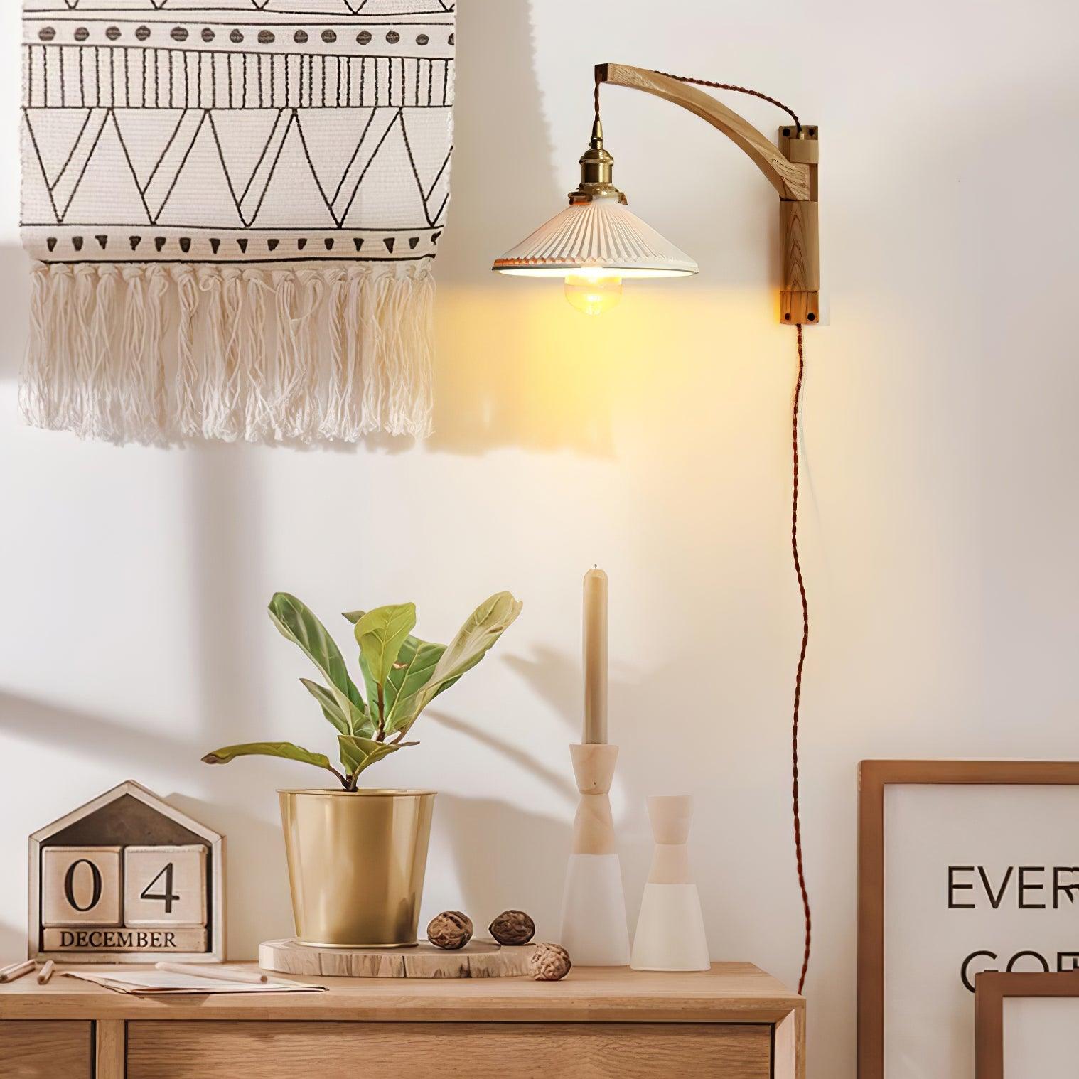 Orphaarae Nordic Art Swing Arm Walnut Ceramic Wall Lamp - Letslighting