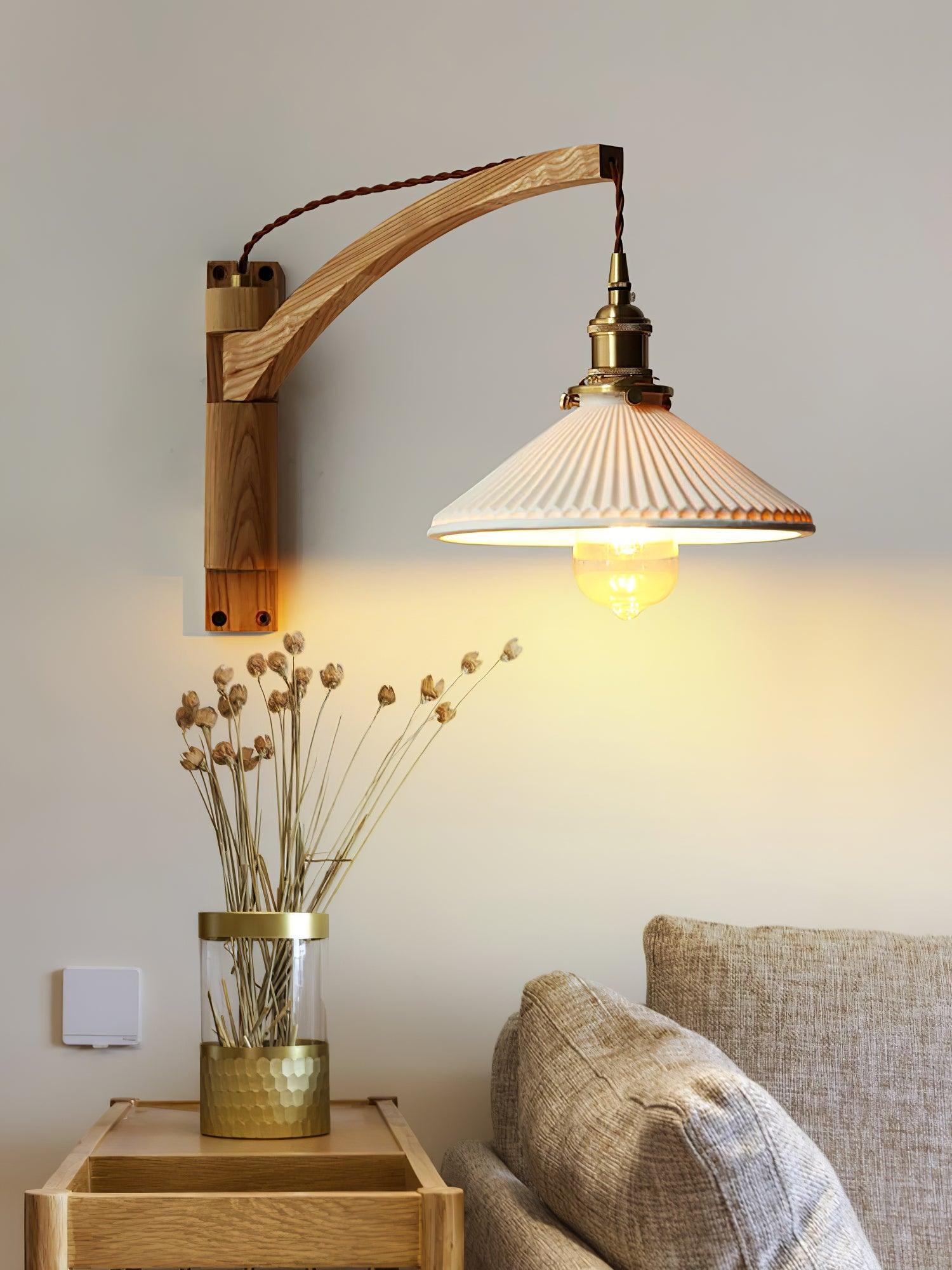 Orphaarae Nordic Art Swing Arm Walnut Ceramic Wall Lamp - Letslighting