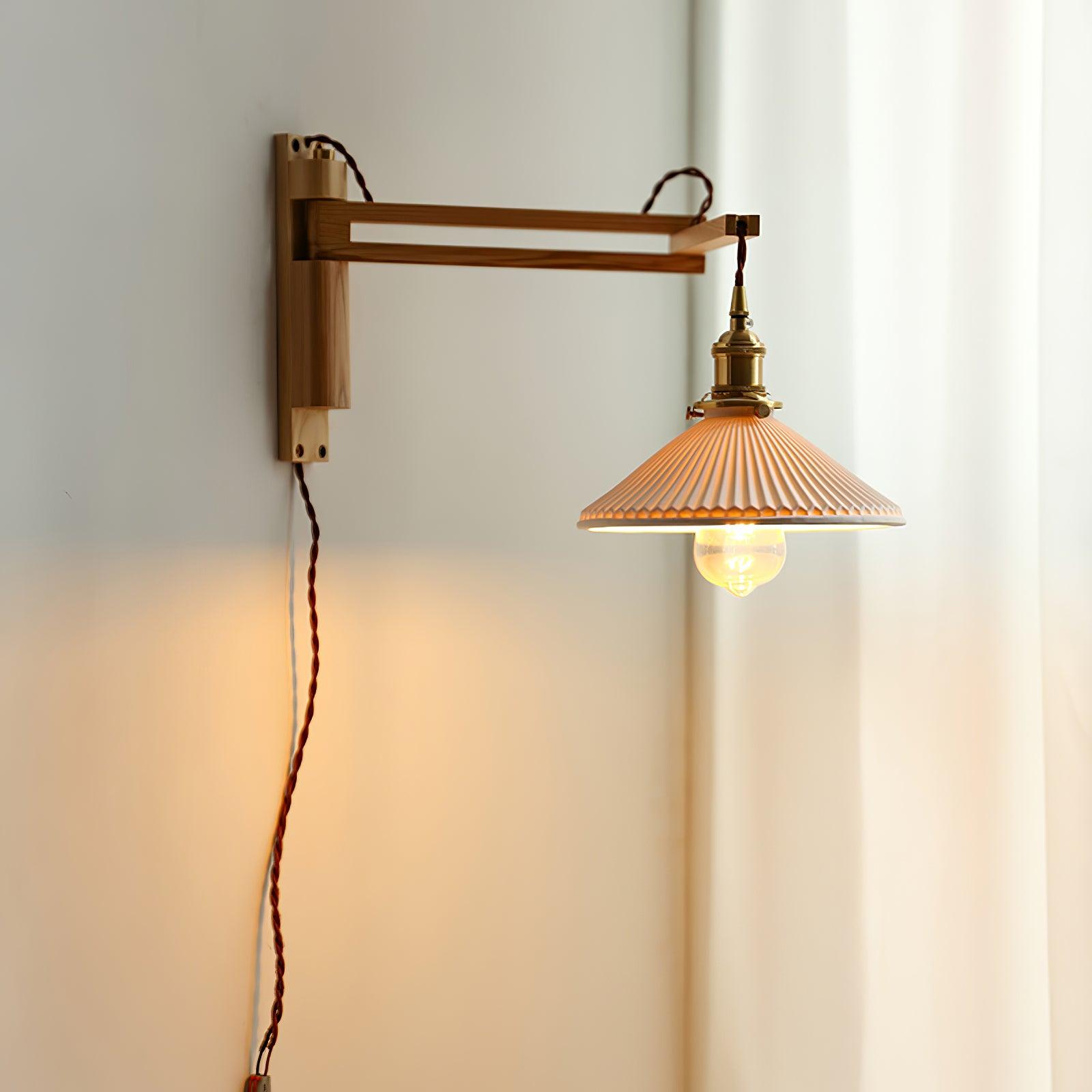 Orphaarae Nordic Art Swing Arm Walnut Ceramic Wall Lamp - Letslighting