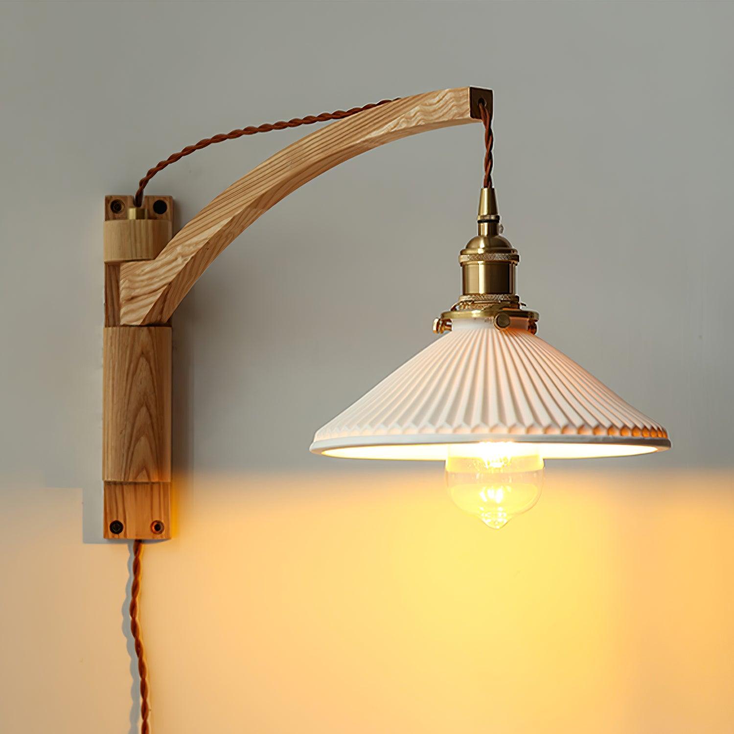 Orphaarae Nordic Art Swing Arm Walnut Ceramic Wall Lamp - Letslighting