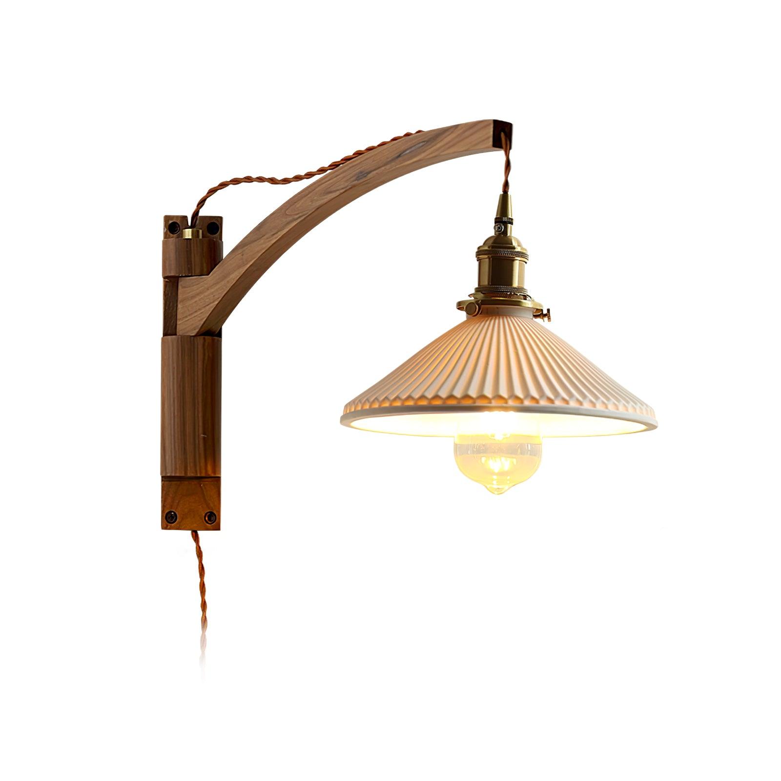 Orphaarae Nordic Art Swing Arm Walnut Ceramic Wall Lamp - Letslighting