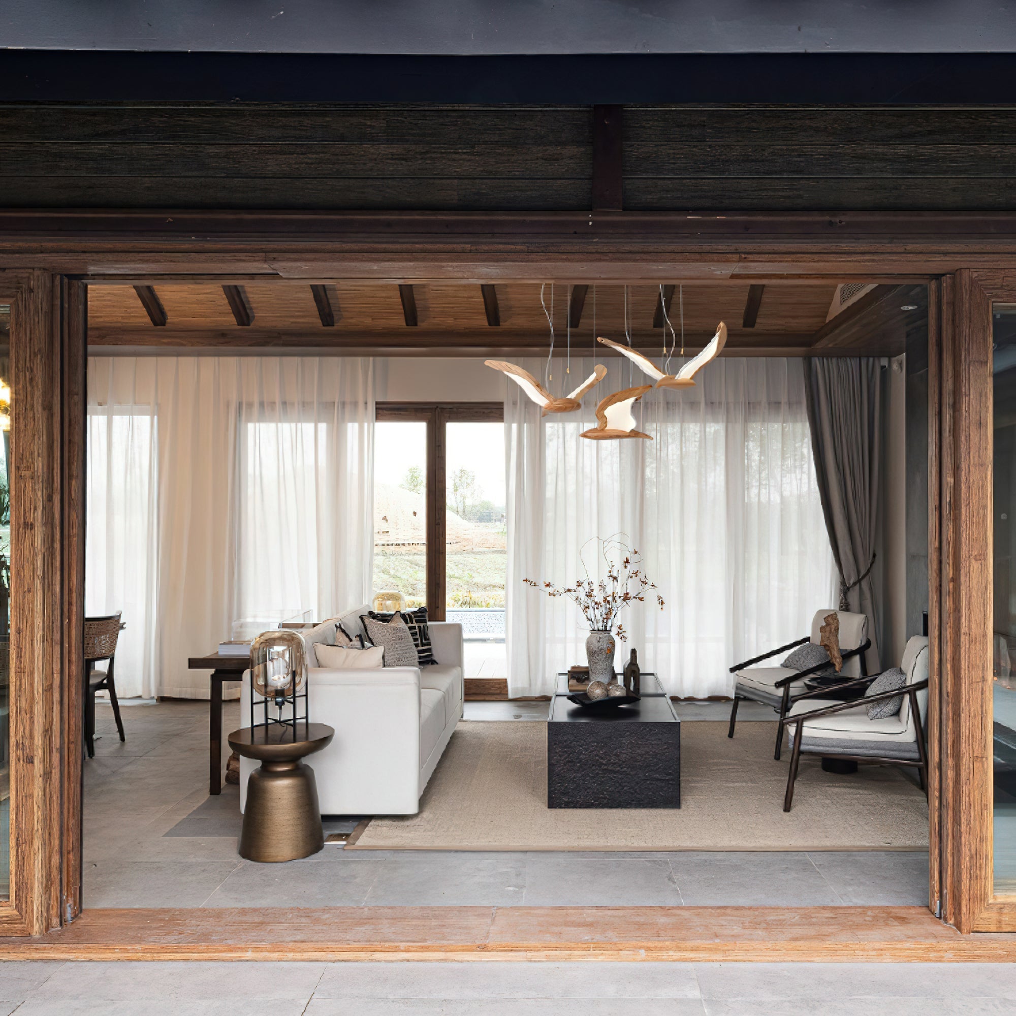 Lustra Chandelier Bird Form Wood Sculptural - Letslighting
