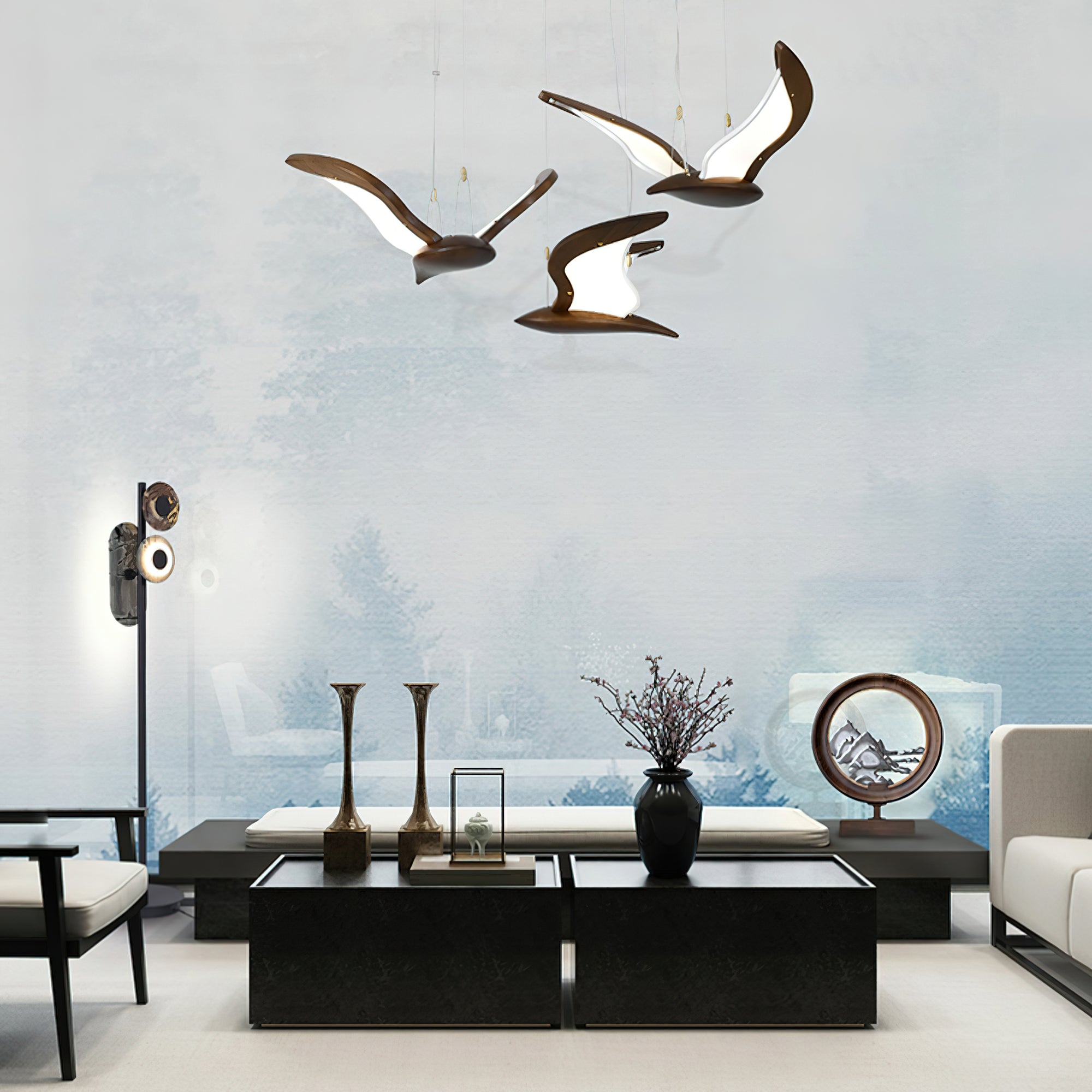 Lustra Chandelier Bird Form Wood Sculptural - Letslighting