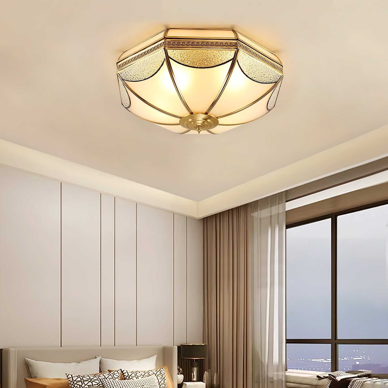 Ellaeara Warehouse Dome Shape Brass Glass Ceiling Lamp - Letslighting