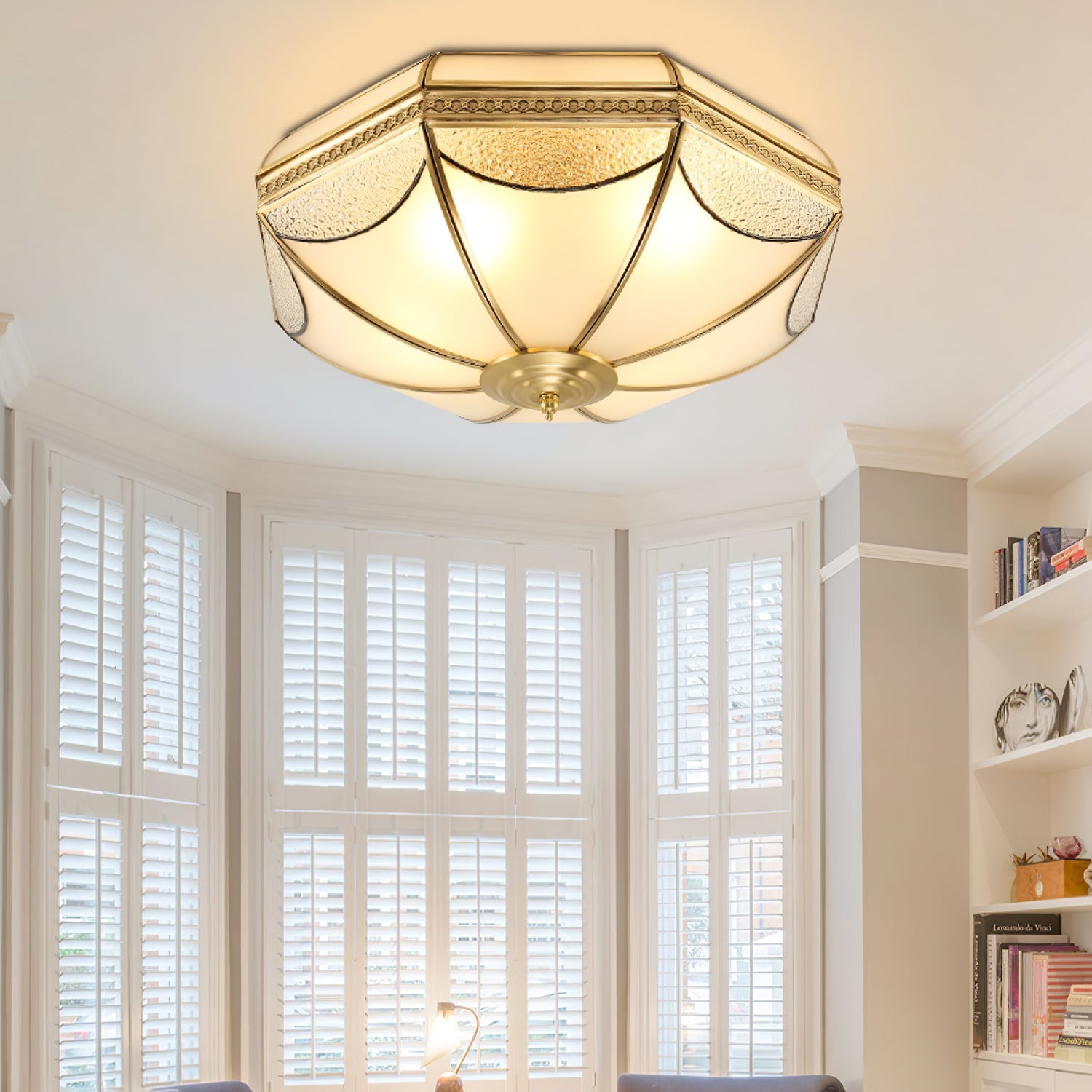 Ellaeara Warehouse Dome Shape Brass Glass Ceiling Lamp - Letslighting