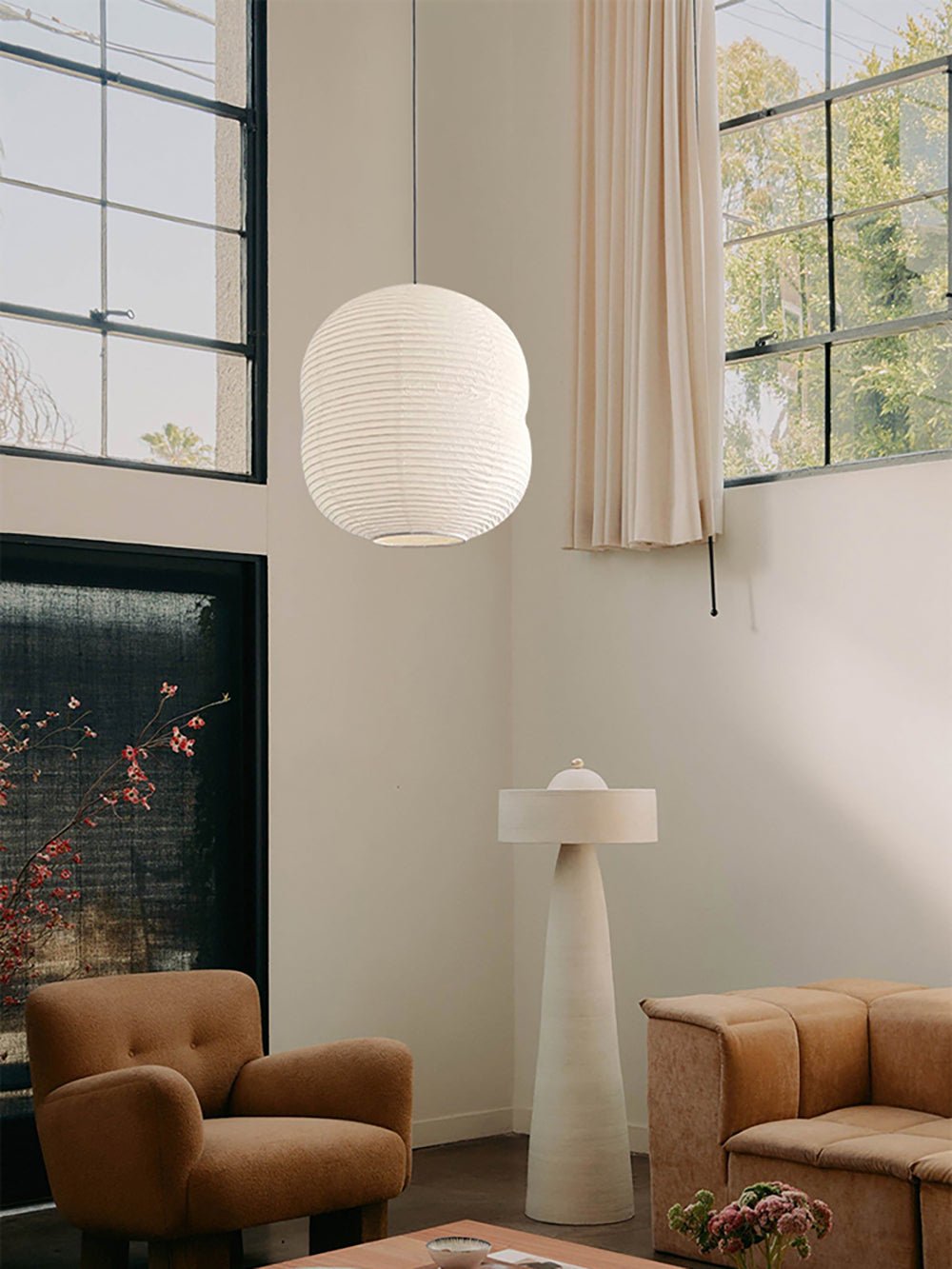 Olive Minimalist Rice Paper Pendant Light - Letslighting