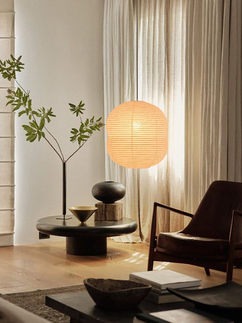 Olive Minimalist Rice Paper Pendant Light - Letslighting