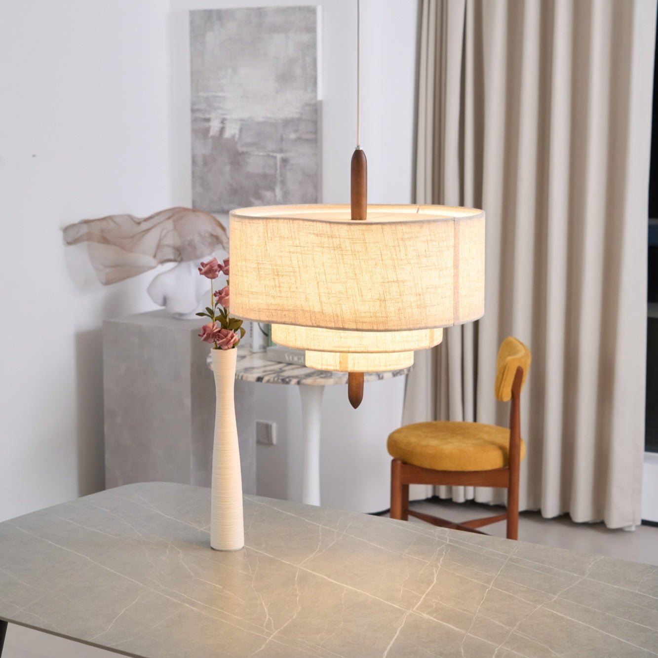 Eldorora Elegance Wave Ladder Wood Fabric Pendant Lamp - Letslighting