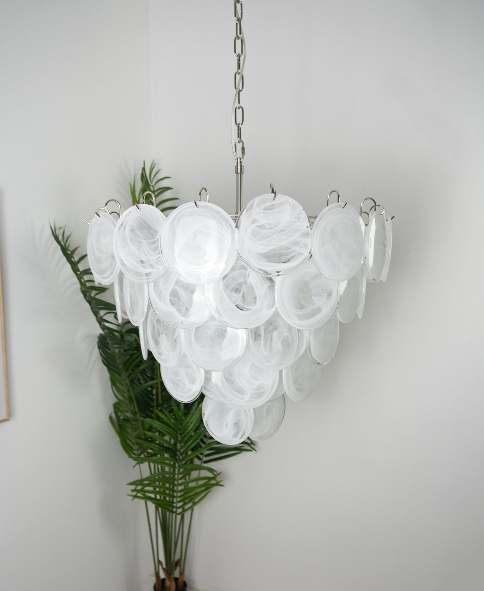 Aurora Chandelier White Murano Glass Disc