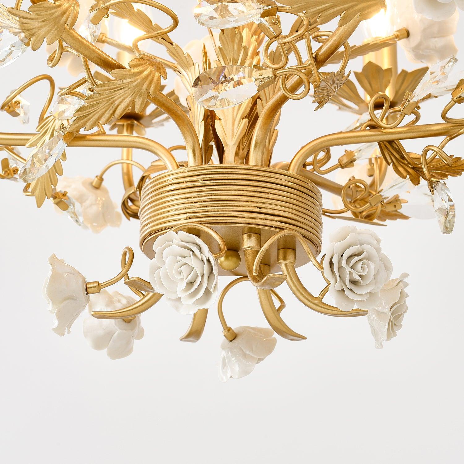 Chandelier Ornate Frame Porcelain Roses Crystal Classic Luxury - Letslighting