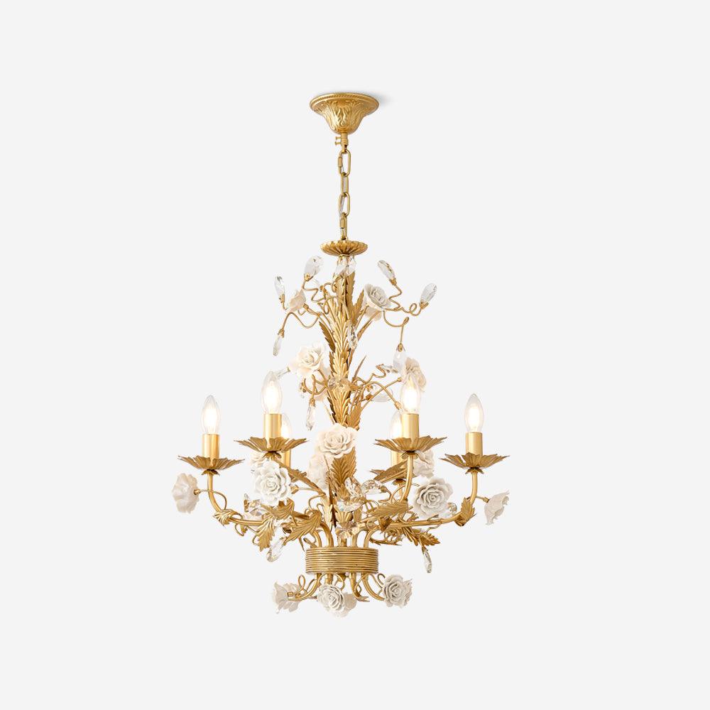 Chandelier Ornate Frame Porcelain Roses Crystal Classic Luxury - Letslighting